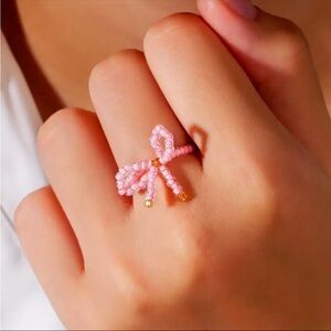 Pink Coquette Beaded Ribbon Bow Ring 🎀